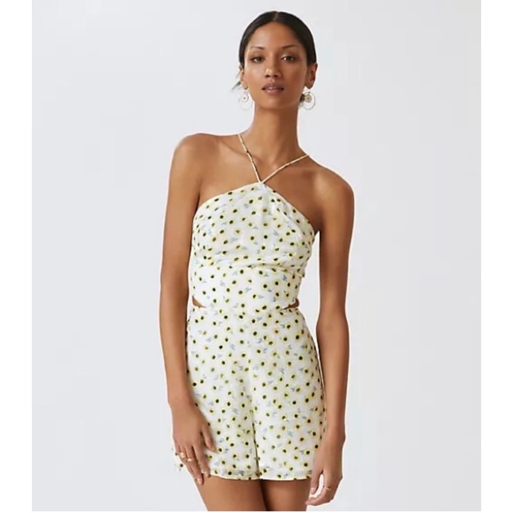 Hutch‎ Yellow Floral Halter Romper Side Cut Out Sunflower Jacquard 6